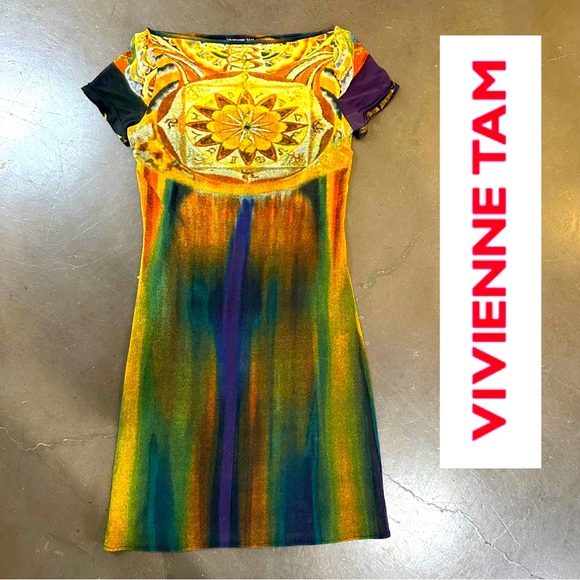 Vivienne Tam Y2K 90s Brat Mesh Chakra Vintage Mini Dress - Picture 1 of 10
